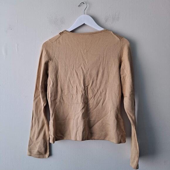 INC Mustard Gold Beaded Long Sleeve Slit Front Sweater / Knit Top - M - Picture 4 of 10